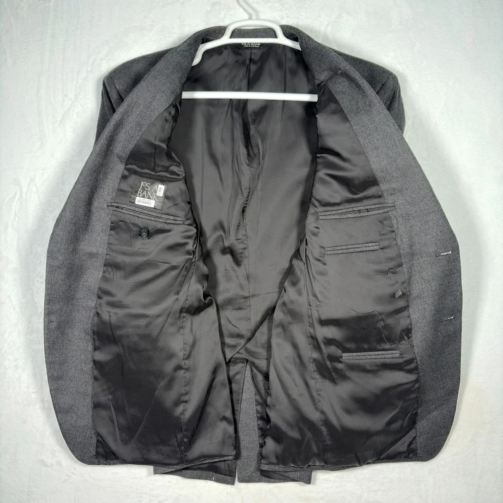 Jos A Bank‎ Mens 44R Gray 100% Wool Two Button Blazer Sport Coat Jacket